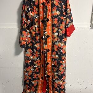 Floral Kimono with Red and Orange Accents 100% Silk